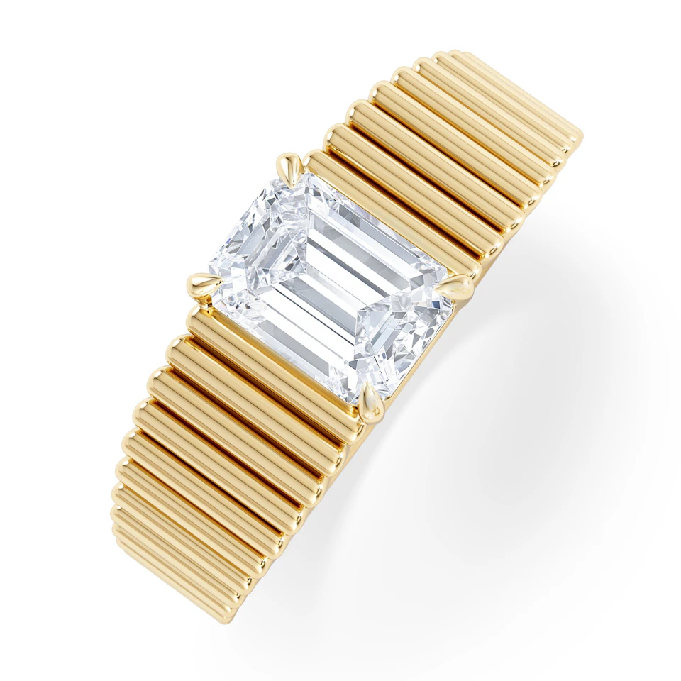 Flute 1.00ct Emerald Cut Lab Grown Diamond Solitaire Ring 18K Yellow Gold