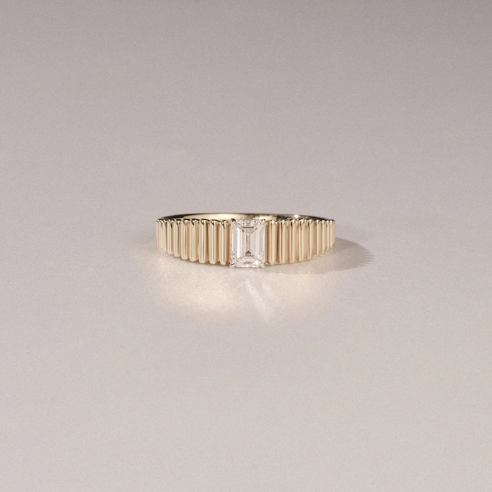 Flute 0.50ct Emerald Cut Lab Grown Diamond Solitaire Ring 18K Yellow Gold