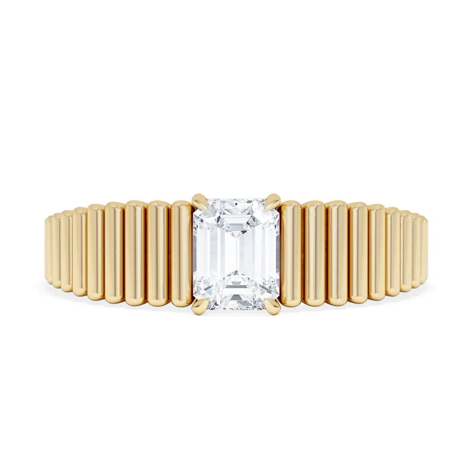 Flute 0.50ct Emerald Cut Lab Grown Diamond Solitaire Ring 18K Yellow Gold