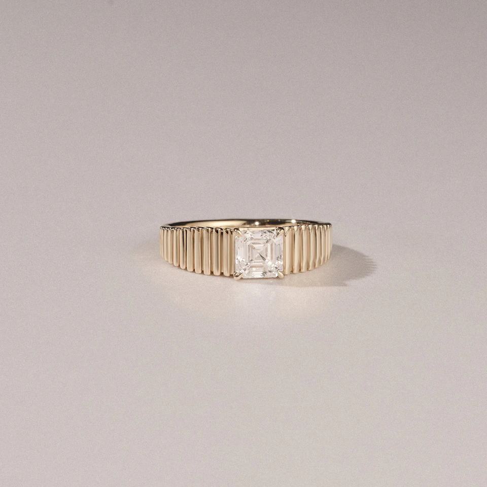 Flute 1.00ct Assher Cut Lab Grown Diamond Solitaire Ring 18K Yellow Gold