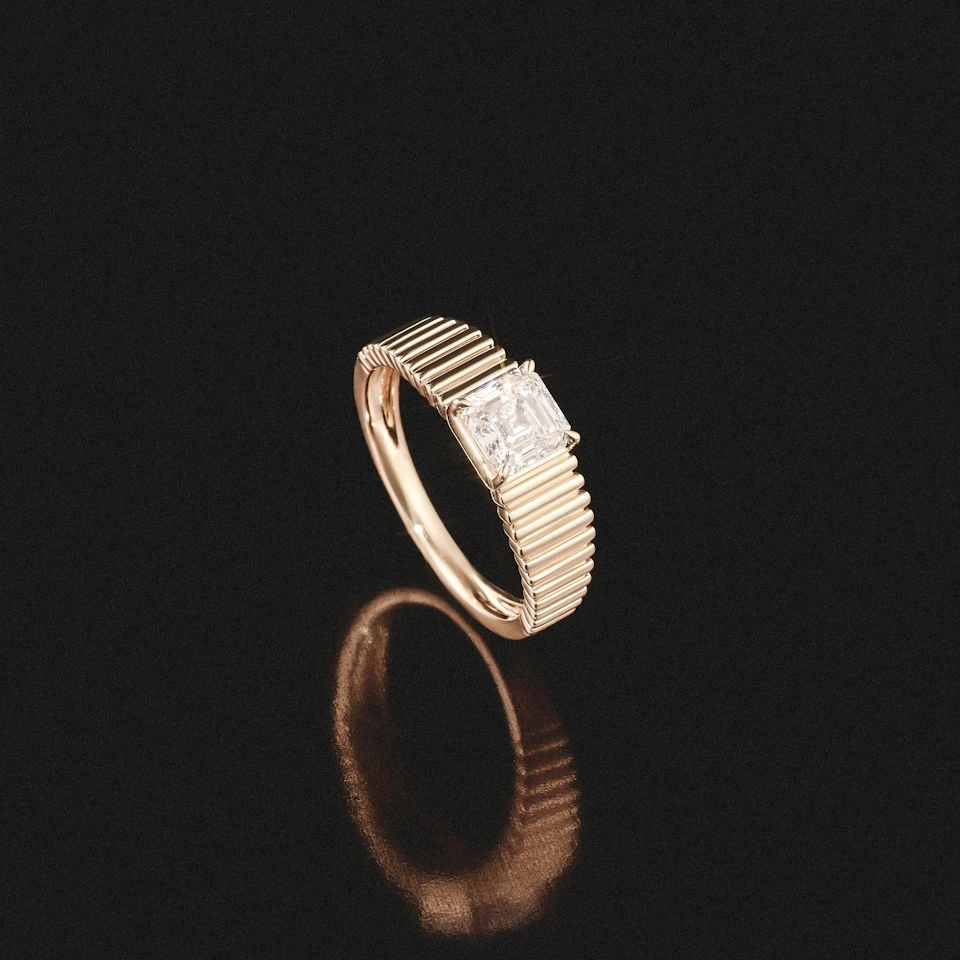 Flute 1.00ct Assher Cut Lab Grown Diamond Solitaire Ring 18K Yellow Gold
