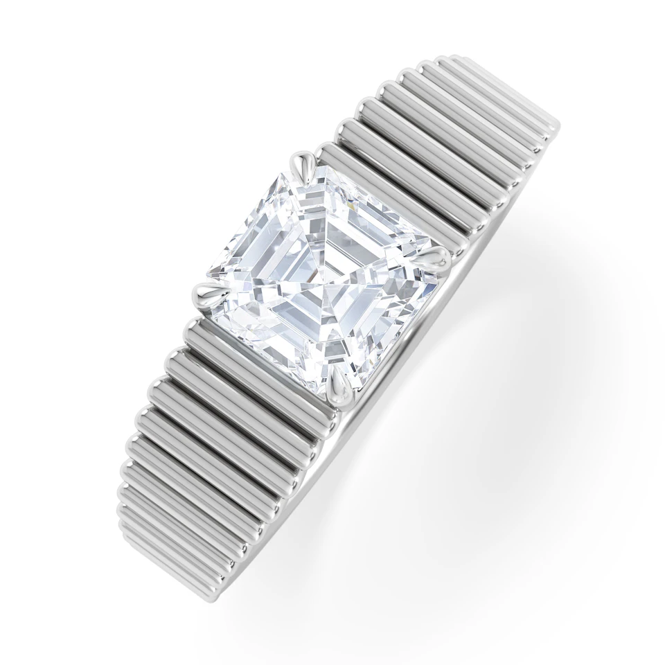 Flute 1.00ct Assher Cut Lab Grown Diamond Solitaire Ring in Platinum