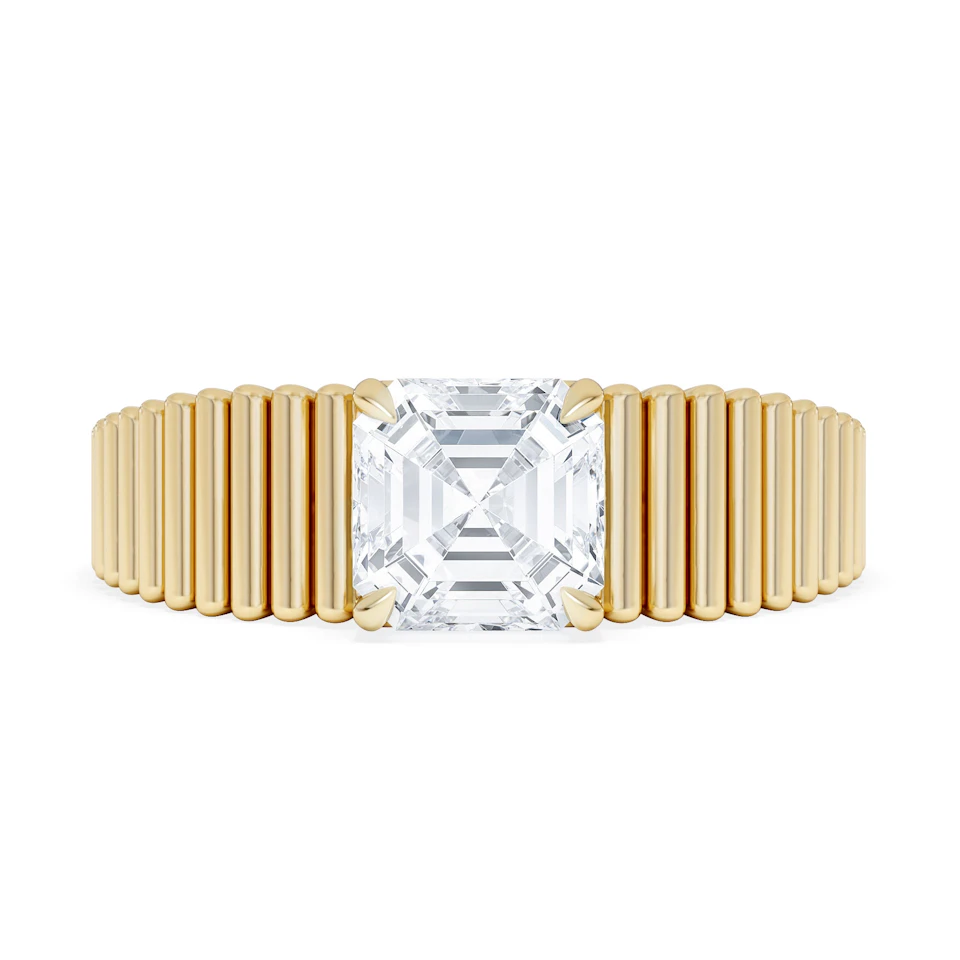 Flute 1.00ct Assher Cut Lab Grown Diamond Solitaire Ring 18K Yellow Gold