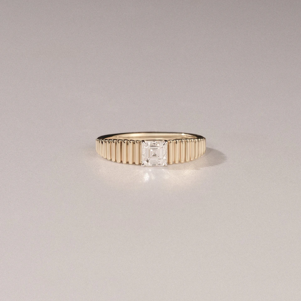 Flute 0.50ct Assher Cut Lab Grown Diamond Solitaire Ring 18K Yellow Gold