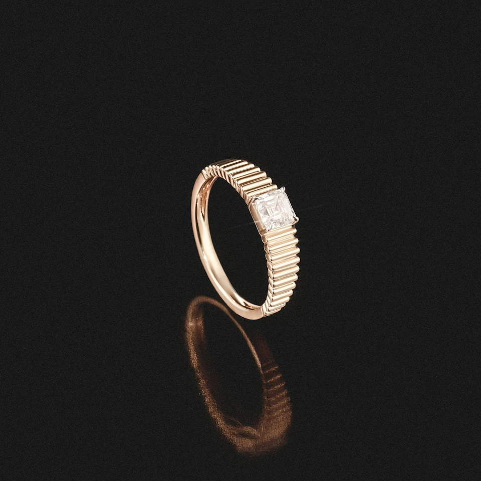 Flute 0.50ct Assher Cut Lab Grown Diamond Solitaire Ring 18K Yellow Gold