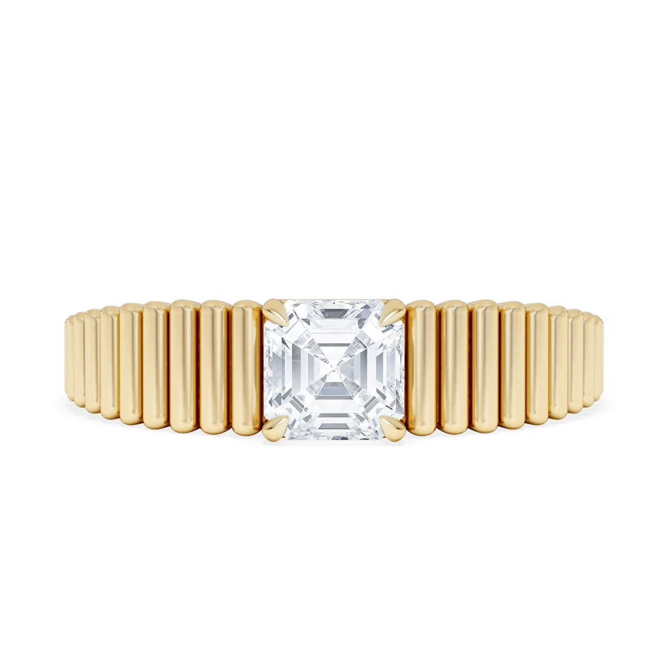 Flute 0.50ct Assher Cut Lab Grown Diamond Solitaire Ring 18K Yellow Gold