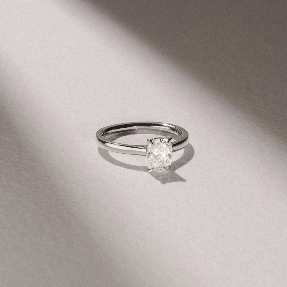 Amora 1.00ct Elongated Cushion Cut Lab Diamond Solitaire Engagement Ring in 18K White Gold