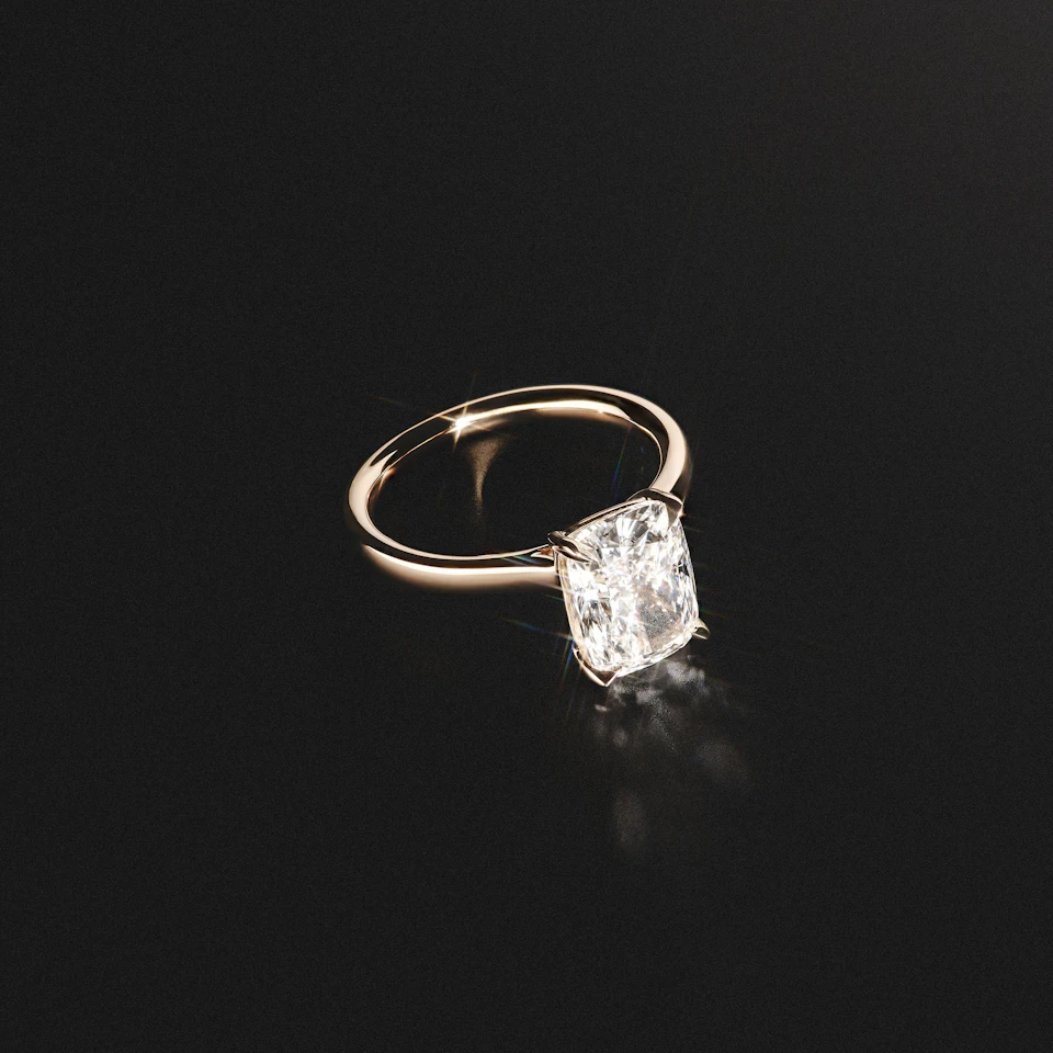Amora 3.00ct Elongated Cushion Cut Lab Diamond Solitaire Engagement Ring in 18K Yellow Gold