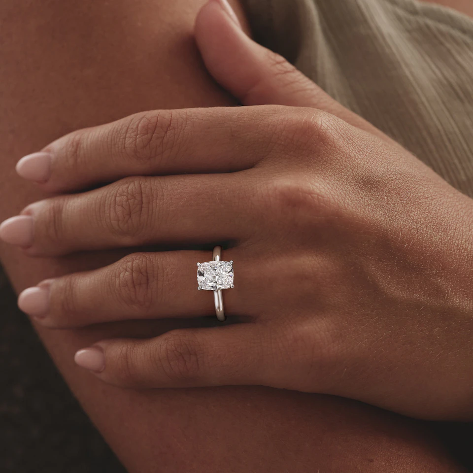 Amora 3.00ct Elongated Cushion Cut Lab Diamond Solitaire Engagement Ring in 18K White Gold