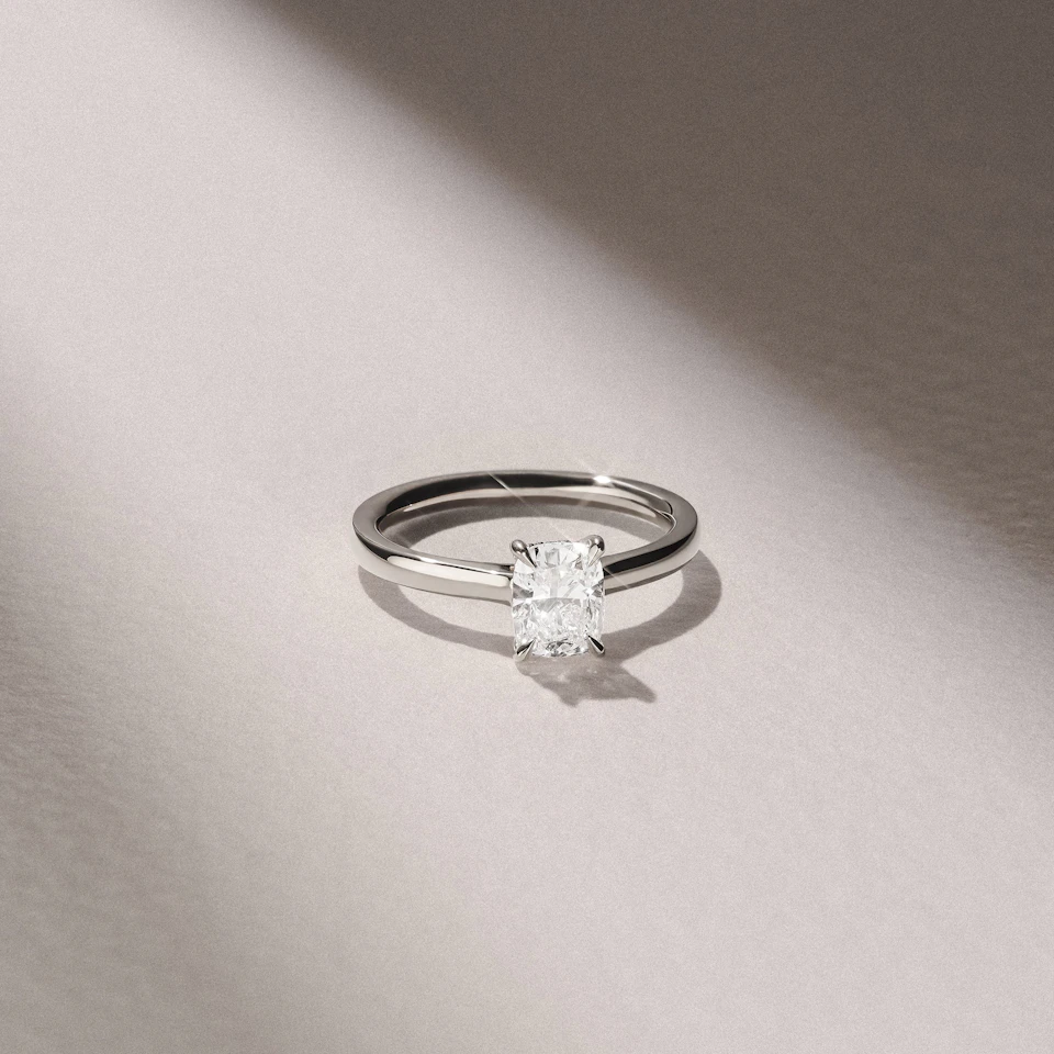 Amora 1.00ct Elongated Cushion Cut Lab Diamond Hidden Halo Solitaire Engagement Ring in 18K White Gold