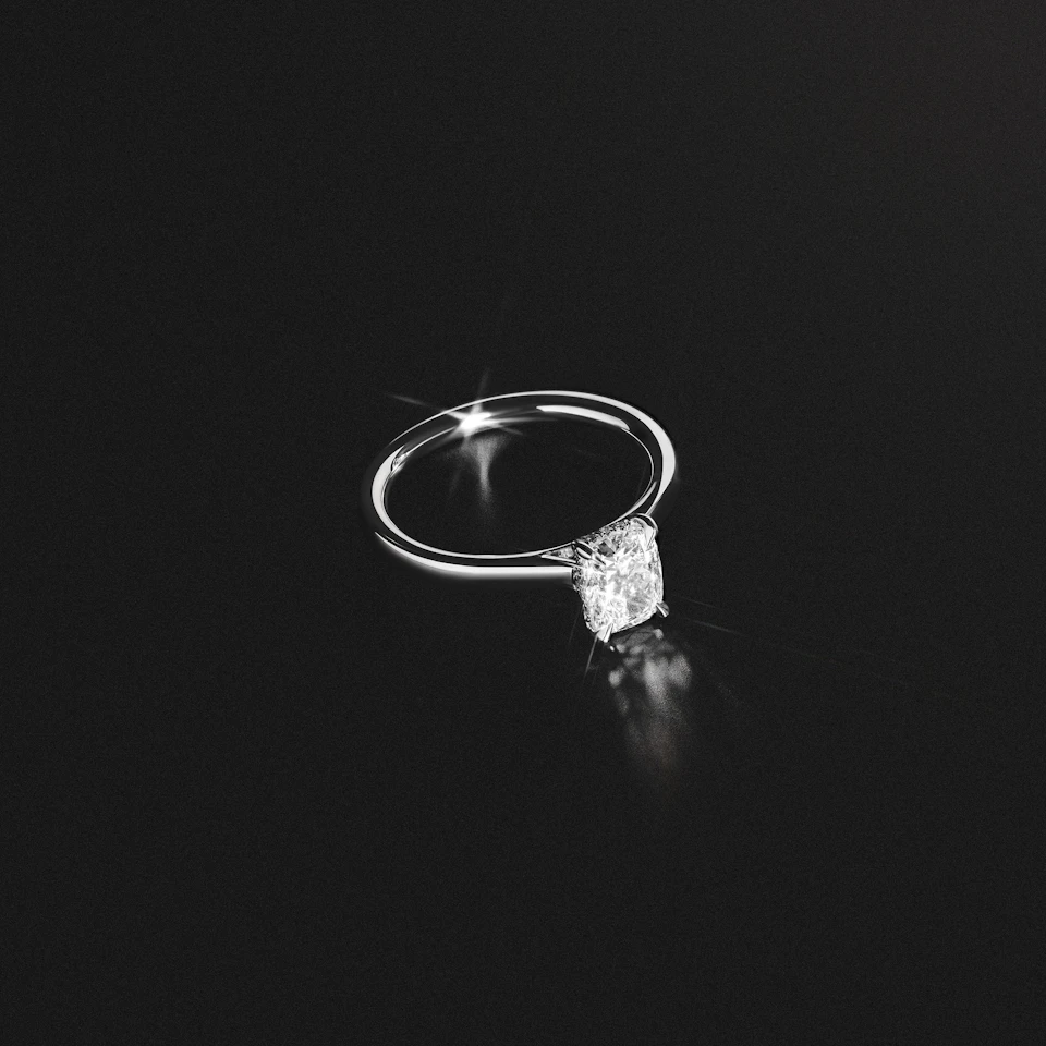 Amora 1.00ct Elongated Cushion Cut Lab Diamond Hidden Halo Solitaire Engagement Ring in 18K White Gold