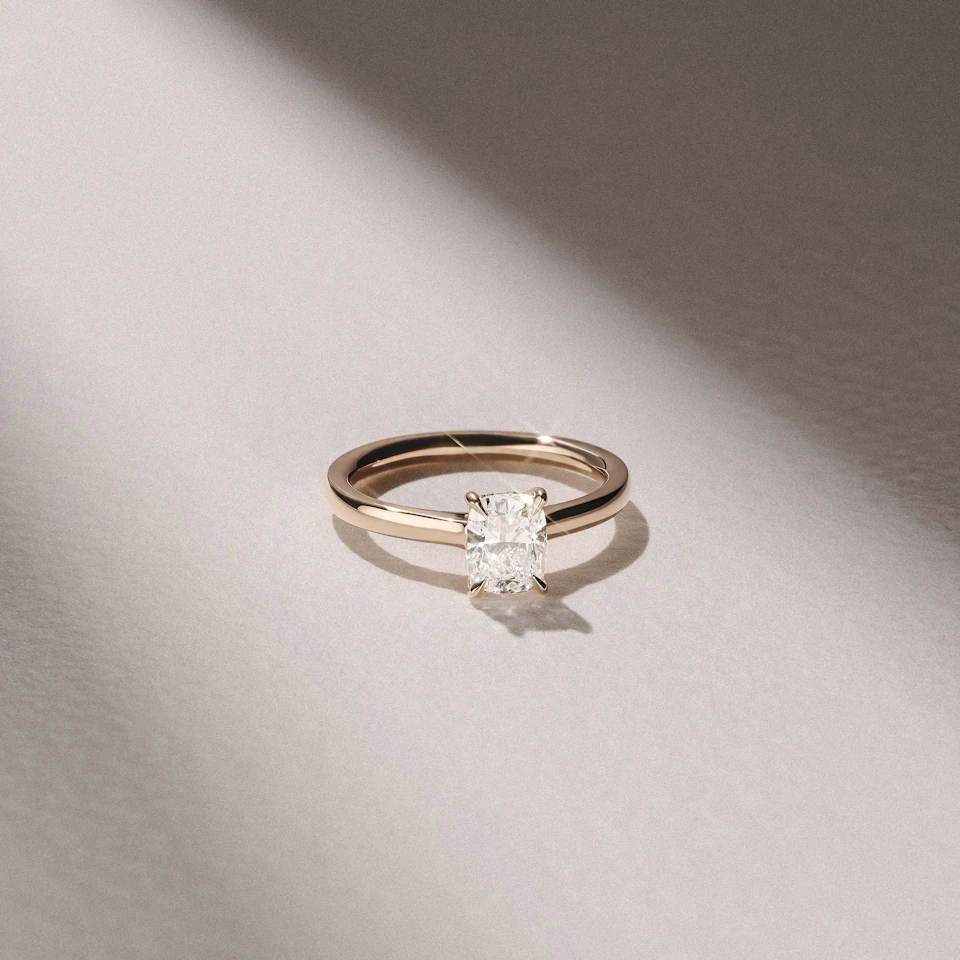 Amora 1.00ct Elongated Cushion Cut Lab Diamond Hidden Halo Solitaire Engagement Ring in 18K Yellow Gold