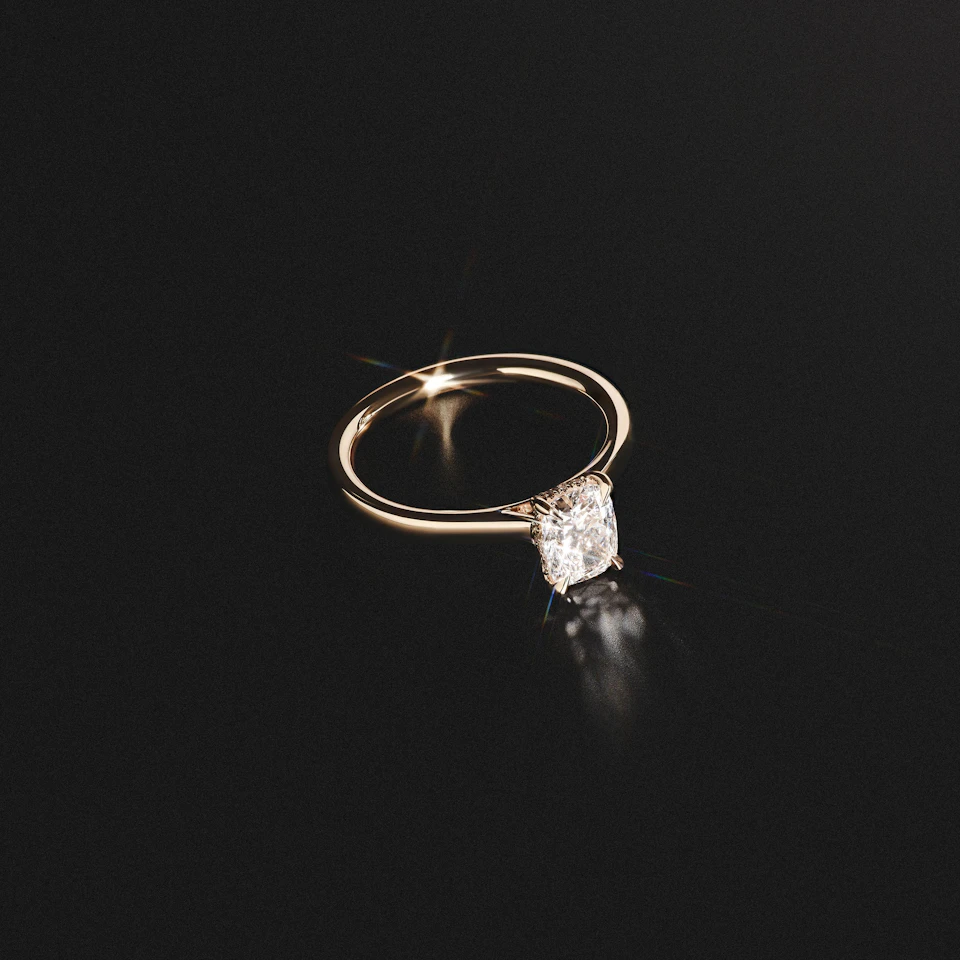 Amora 1.00ct Elongated Cushion Cut Lab Diamond Hidden Halo Solitaire Engagement Ring in 18K Yellow Gold