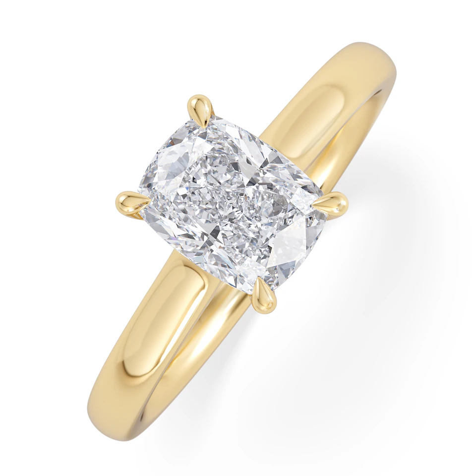 Amora 1.00ct Elongated Cushion Cut Lab Diamond Hidden Halo Solitaire Engagement Ring in 18K Yellow Gold