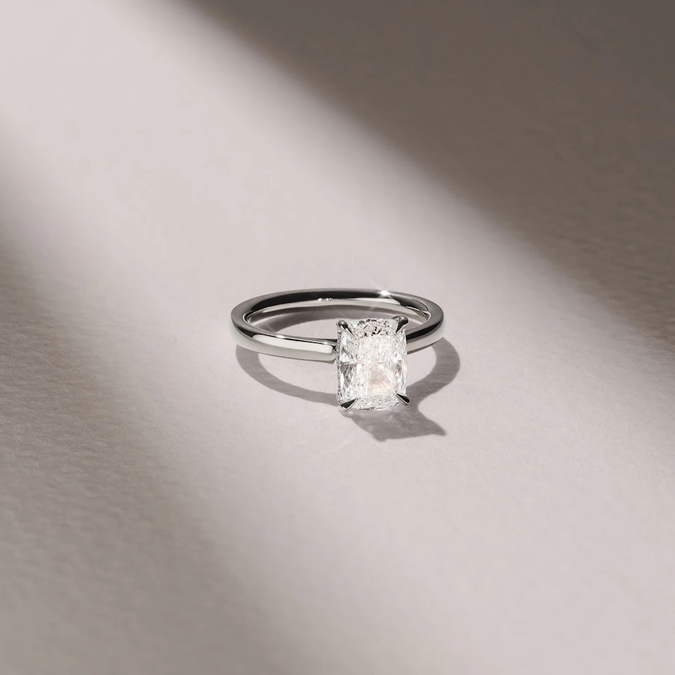 Amora 2.00ct Elongated Cushion Cut Lab Diamond Hidden Halo Solitaire Engagement Ring in Platinum
