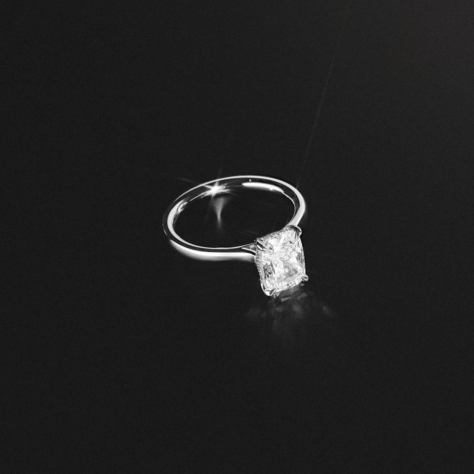 Amora 2.00ct Elongated Cushion Cut Lab Diamond Hidden Halo Solitaire Engagement Ring in 18K White Gold