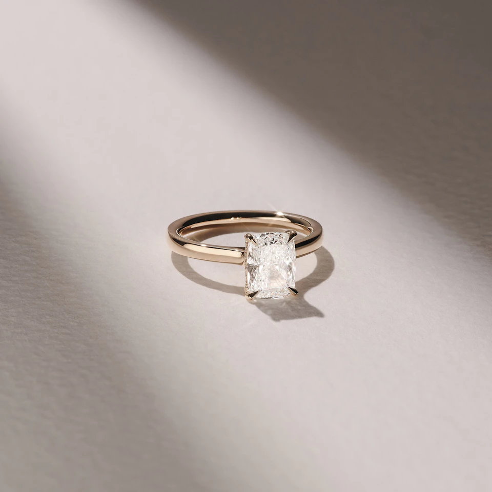 Amora 2.00ct Elongated Cushion Cut Lab Diamond Hidden Halo Solitaire Engagement Ring in 18K Yellow Gold