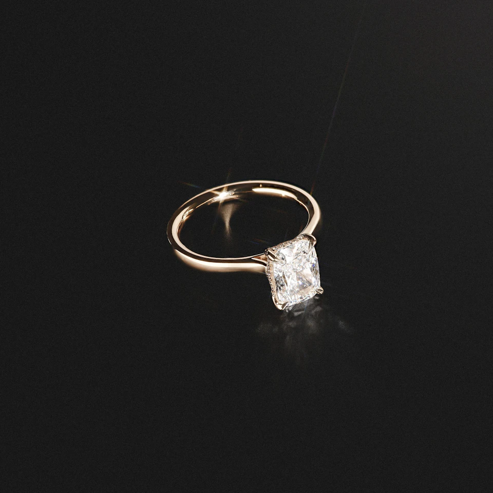 Amora 2.00ct Elongated Cushion Cut Lab Diamond Hidden Halo Solitaire Engagement Ring in 18K Yellow Gold