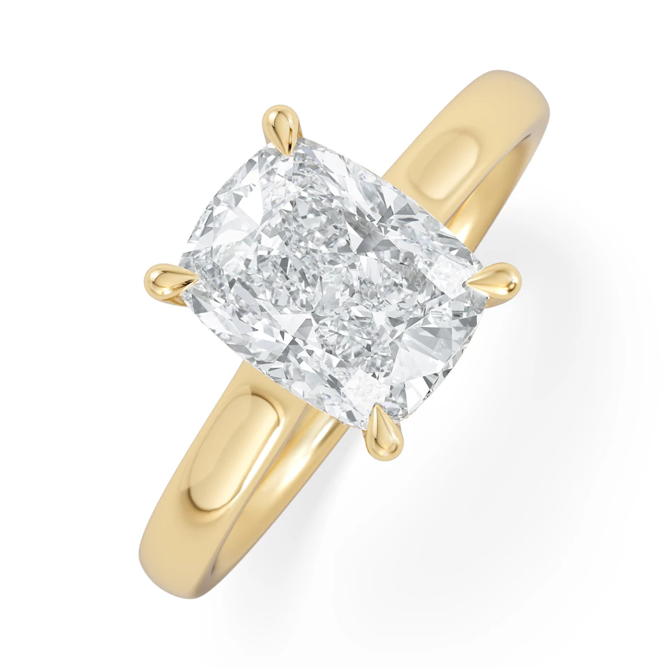 Amora 2.00ct Elongated Cushion Cut Lab Diamond Hidden Halo Solitaire Engagement Ring in 18K Yellow Gold