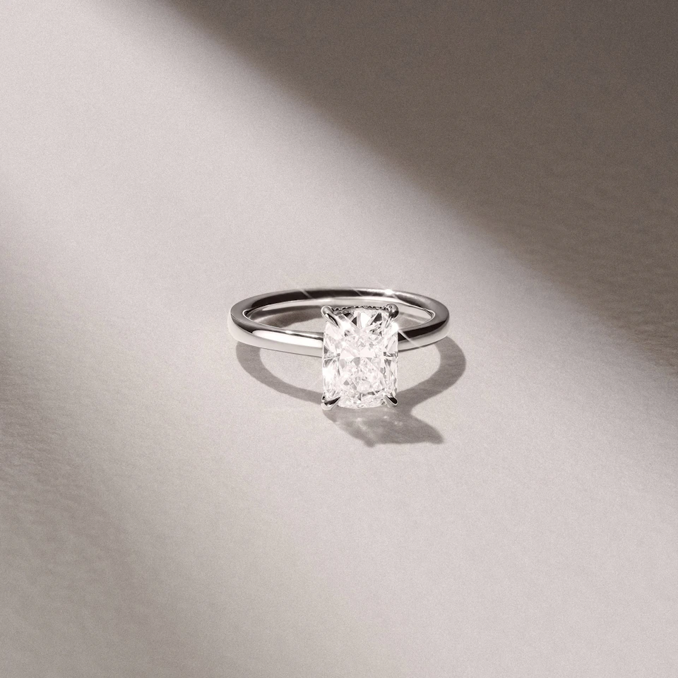 Amora 3.00ct Elongated Cushion Cut Lab Diamond Hidden Halo Solitaire Engagement Ring in Platinum