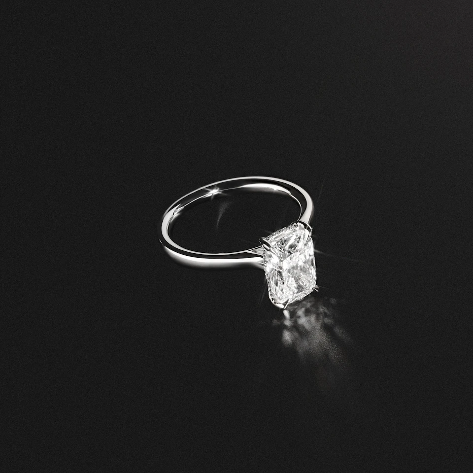 Amora 3.00ct Elongated Cushion Cut Lab Diamond Hidden Halo Solitaire Engagement Ring in Platinum