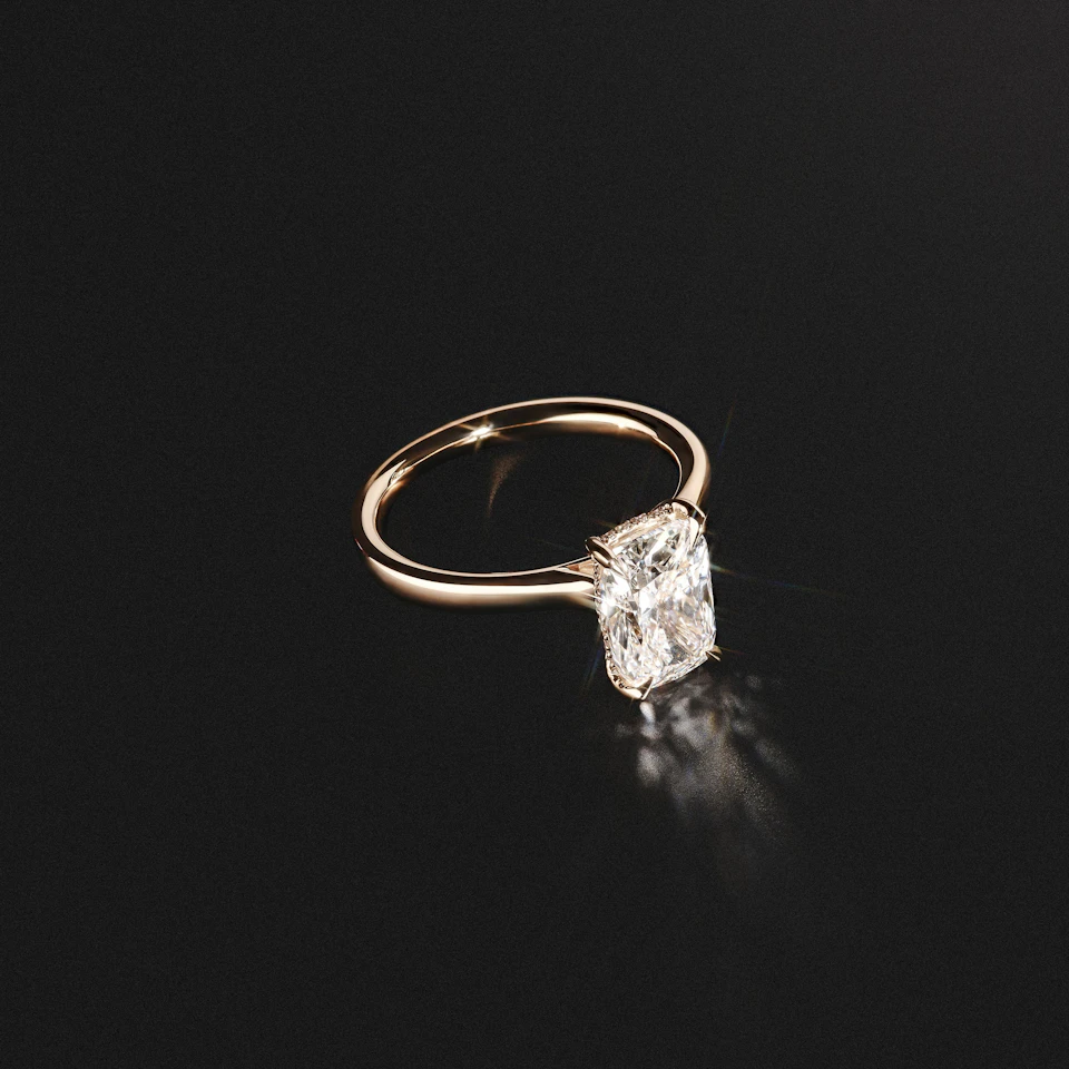 Amora 3.00ct Elongated Cushion Cut Lab Diamond Hidden Halo Solitaire Engagement Ring in 18K Yellow Gold
