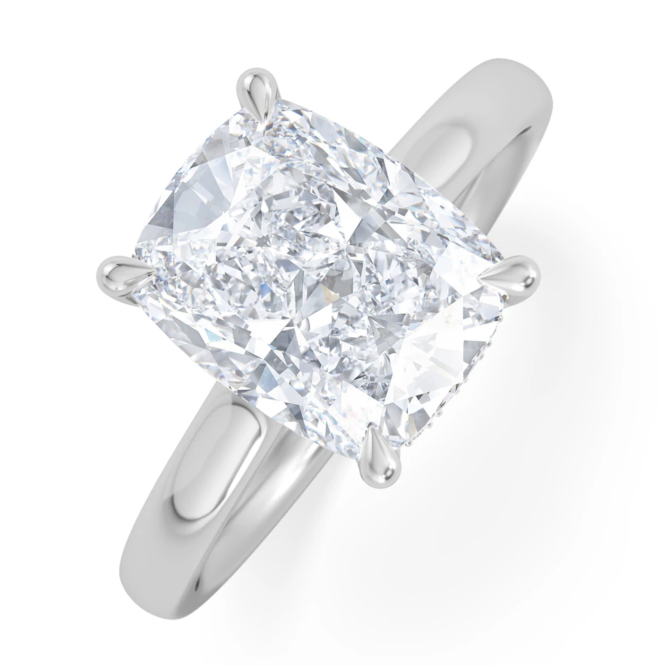 Amora 3.00ct Elongated Cushion Cut Lab Diamond Hidden Halo Solitaire Engagement Ring in 18K White Gold