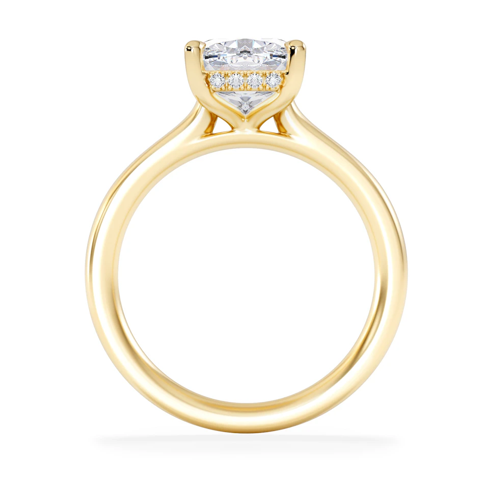 Amora 3.00ct Elongated Cushion Cut Lab Diamond Hidden Halo Solitaire Engagement Ring in 18K Yellow Gold