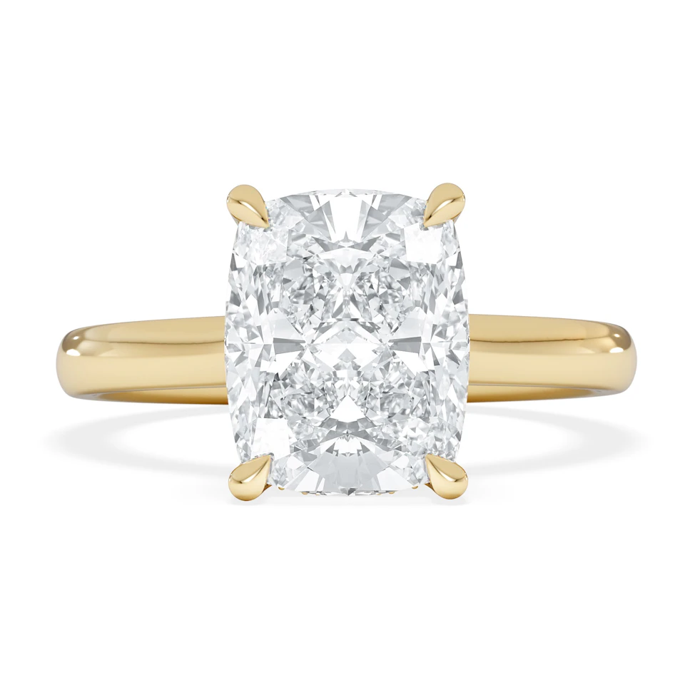 Amora 3.00ct Elongated Cushion Cut Lab Diamond Hidden Halo Solitaire Engagement Ring in 18K Yellow Gold