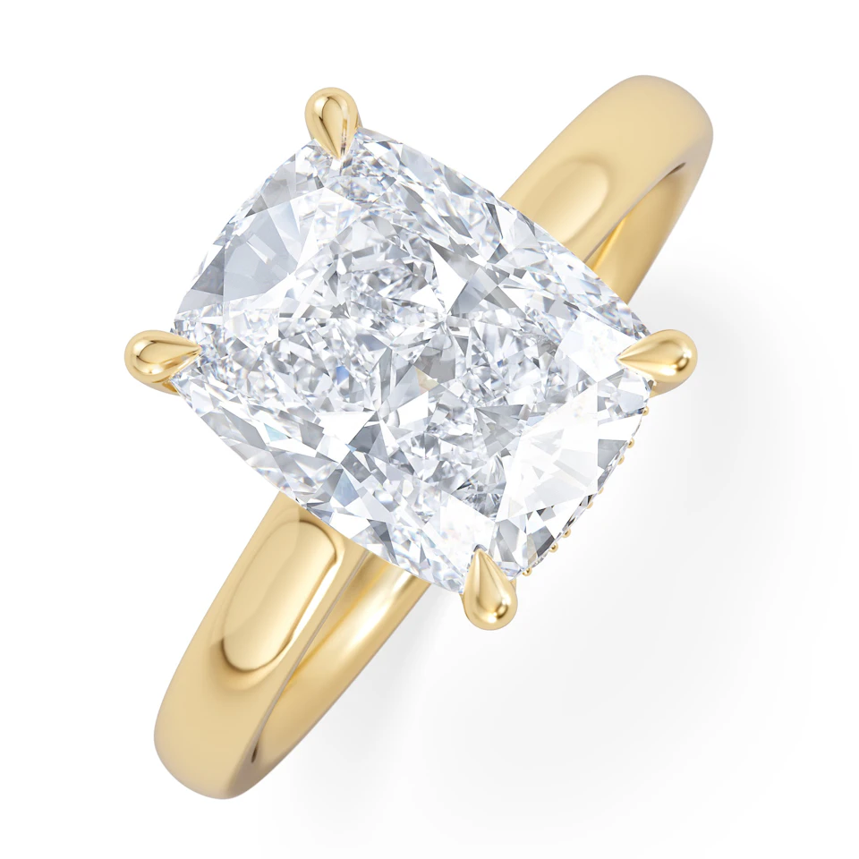 Amora 3.00ct Elongated Cushion Cut Lab Diamond Hidden Halo Solitaire Engagement Ring in 18K Yellow Gold