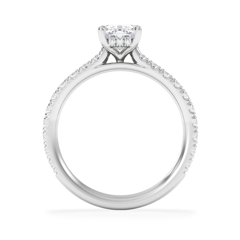 Amora 1.00ct Elongated Cushion Cut Lab Diamond Hidden Halo Engagement Ring with Side Stones in Platinum