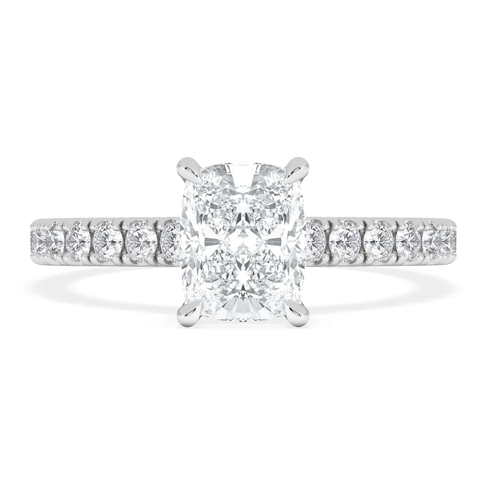 Amora 1.00ct Elongated Cushion Cut Lab Diamond Hidden Halo Engagement Ring with Side Stones in 18K White Gold