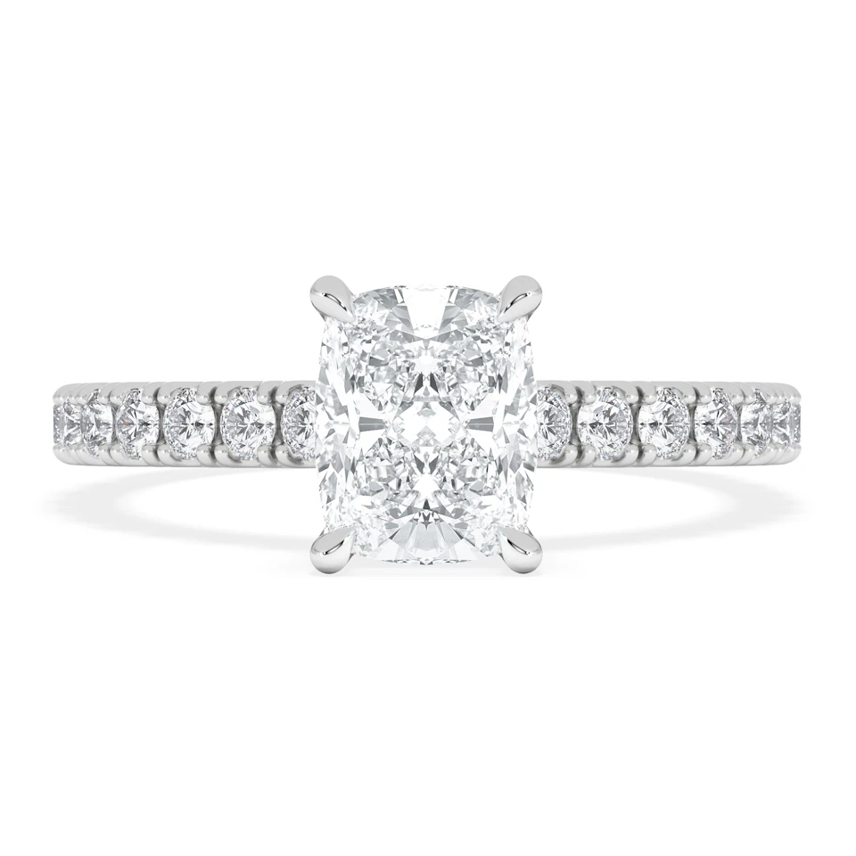 Amora 1.00ct Elongated Cushion Cut Lab Diamond Hidden Halo Engagement Ring with Side Stones in Platinum