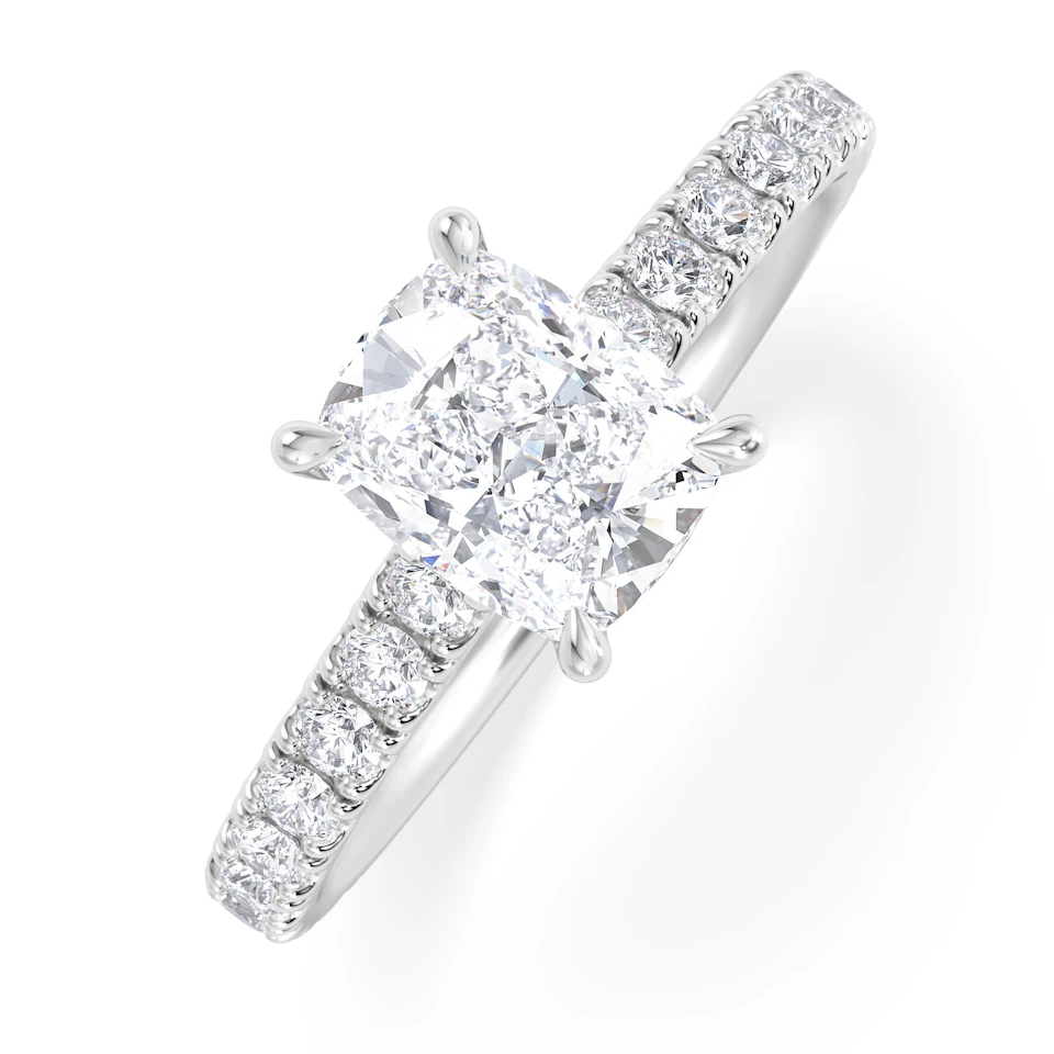 Amora 1.00ct Elongated Cushion Cut Lab Diamond Hidden Halo Engagement Ring with Side Stones in Platinum