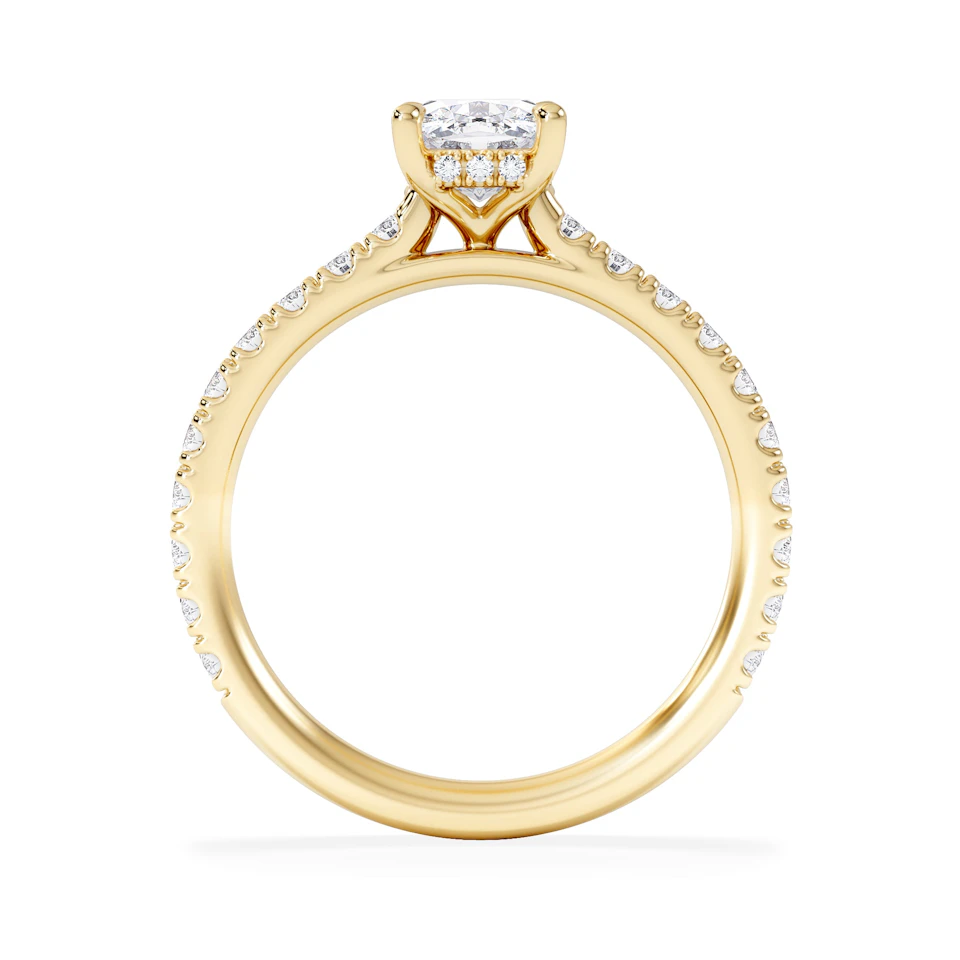 Amora 1.00ct Elongated Cushion Cut Lab Diamond Hidden Halo Engagement Ring with Side Stones in 18K Yellow Gold