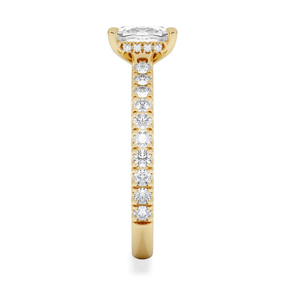 Amora 1.00ct Elongated Cushion Cut Lab Diamond Hidden Halo Engagement Ring with Side Stones in 18K Yellow Gold