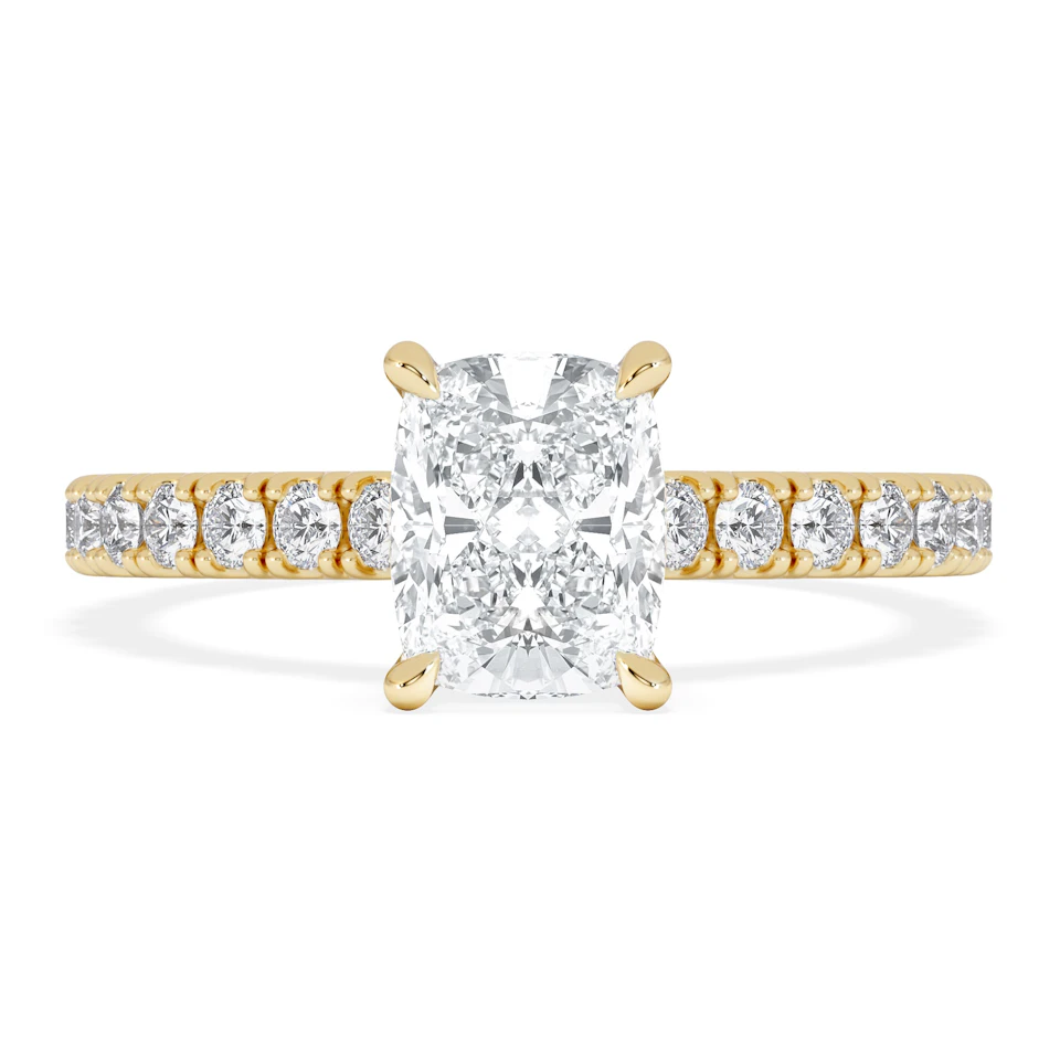 Amora 1.00ct Elongated Cushion Cut Lab Diamond Hidden Halo Engagement Ring with Side Stones in 18K Yellow Gold