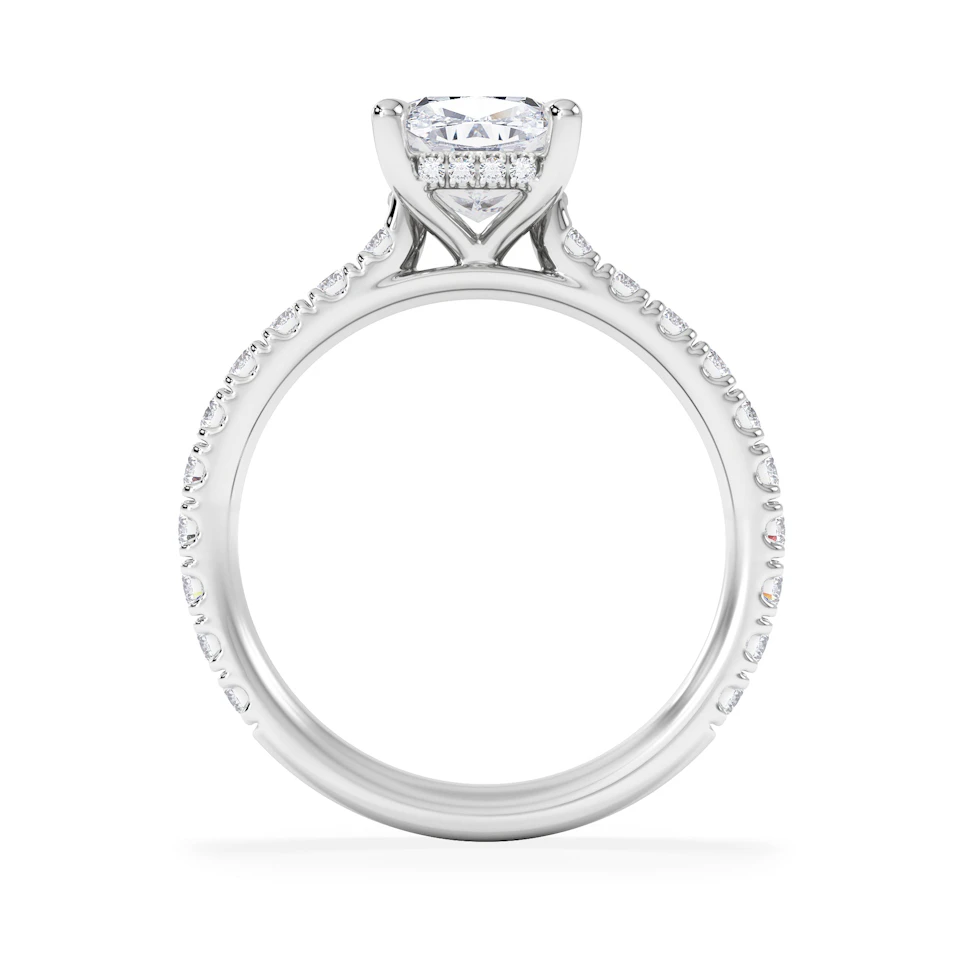 Amora 2.00ct Elongated Cushion Cut Lab Diamond Hidden Halo Engagement Ring with Side Stones in Platinum