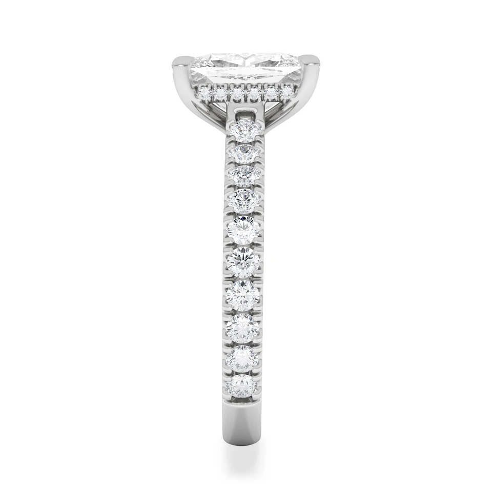 Amora 2.00ct Elongated Cushion Cut Lab Diamond Hidden Halo Engagement Ring with Side Stones in 18K White Gold