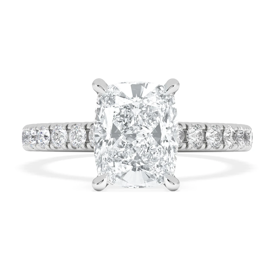 Amora 2.00ct Elongated Cushion Cut Lab Diamond Hidden Halo Engagement Ring with Side Stones in Platinum