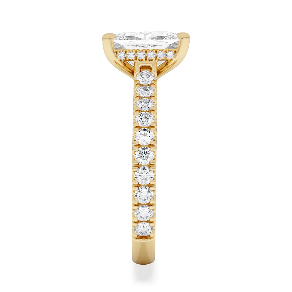 Amora 2.00ct Elongated Cushion Cut Lab Diamond Hidden Halo Engagement Ring with Side Stones in 18K Yellow Gold