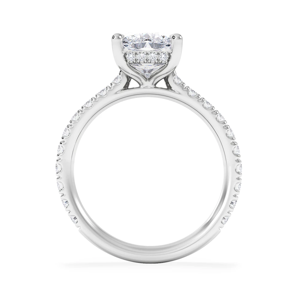 Amora 3.00ct Elongated Cushion Cut Lab Diamond Hidden Halo Engagement Ring with Side Stones in Platinum
