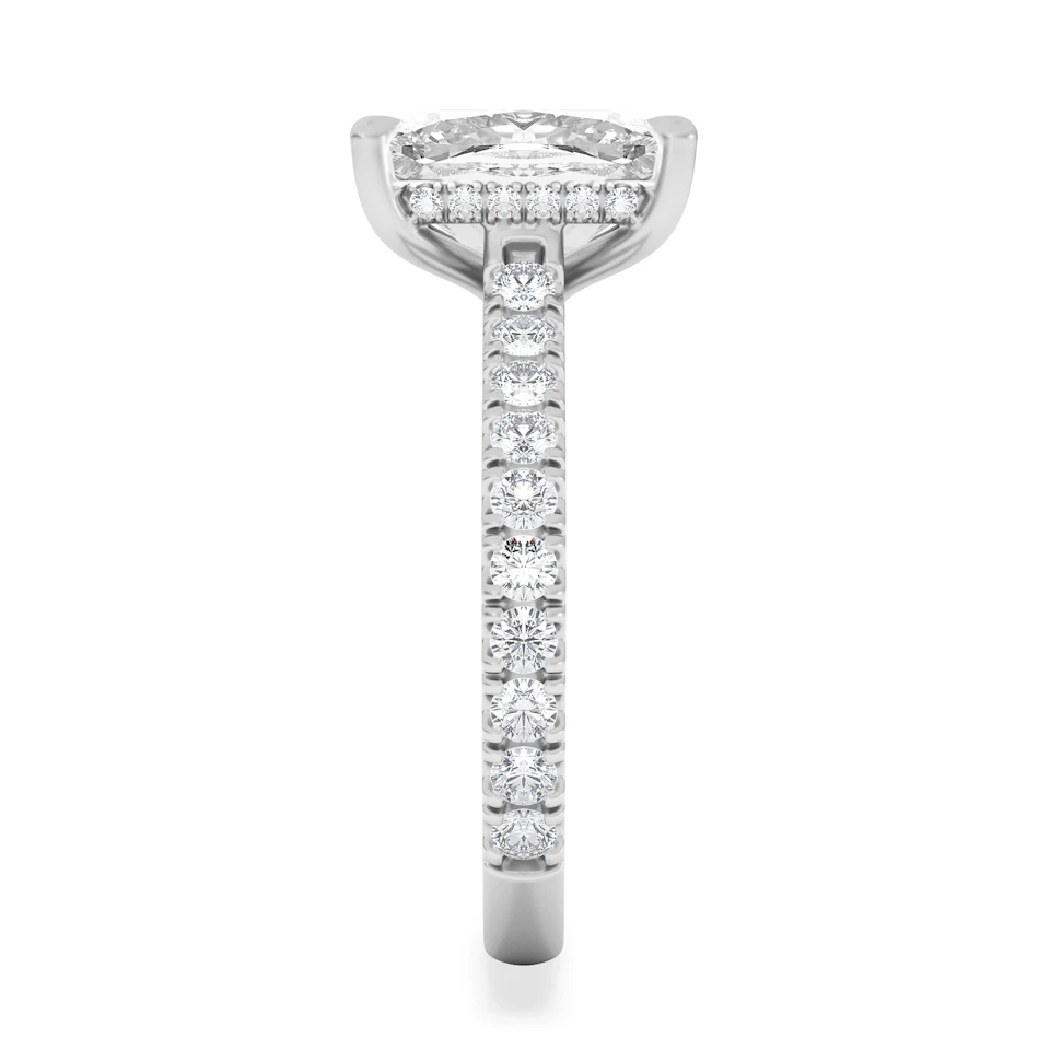 Amora 3.00ct Elongated Cushion Cut Lab Diamond Hidden Halo Engagement Ring with Side Stones in 18K White Gold