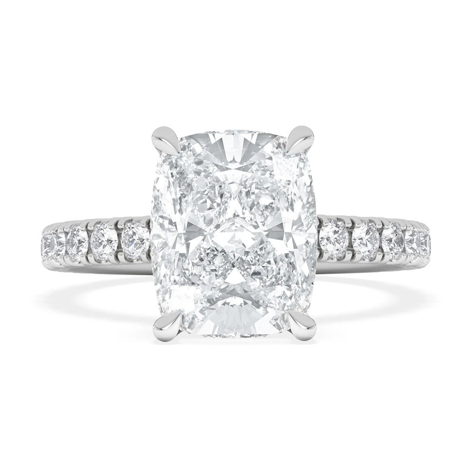 Amora 3.00ct Elongated Cushion Cut Lab Diamond Hidden Halo Engagement Ring with Side Stones in 18K White Gold