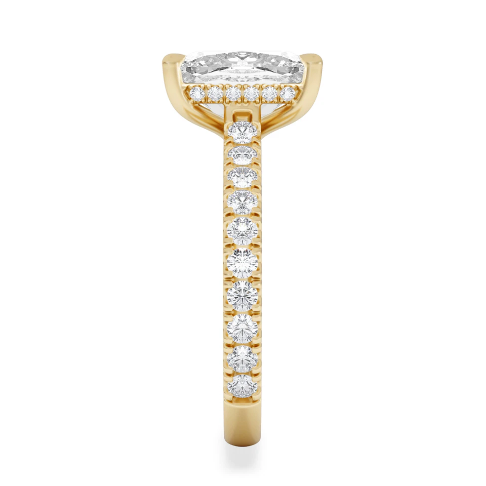 Amora 3.00ct Elongated Cushion Cut Lab Diamond Hidden Halo Engagement Ring with Side Stones in 18K Yellow Gold