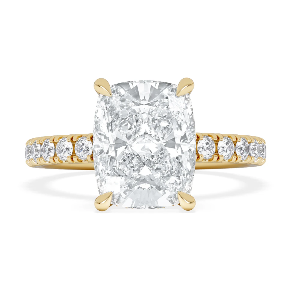 Amora 3.00ct Elongated Cushion Cut Lab Diamond Hidden Halo Engagement Ring with Side Stones in 18K Yellow Gold