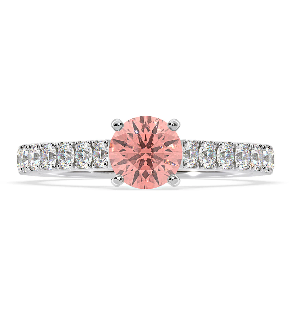 Natalia Pink Lab Diamond 1.50ct Side Stone Ring in 18K White Gold - Elara Collection