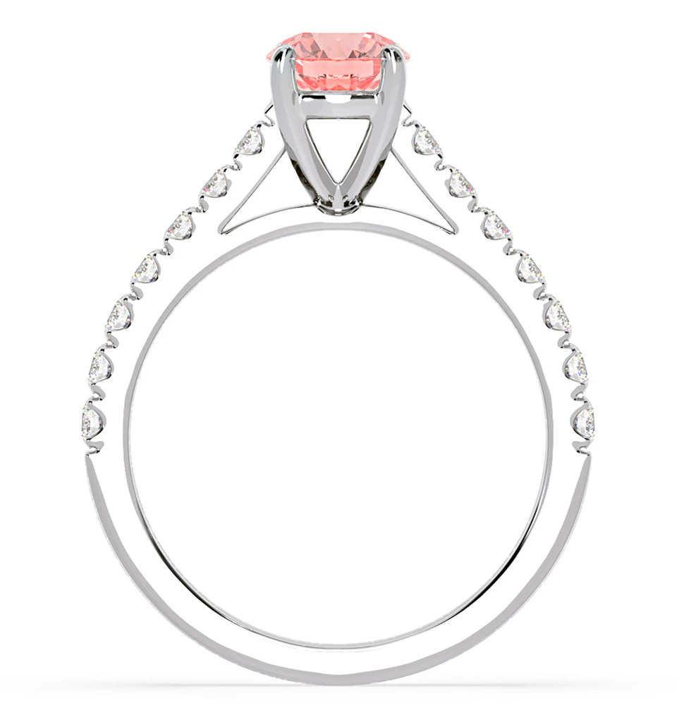 Natalia Pink Lab Diamond 1.50ct Side Stone Ring in 18K White Gold - Elara Collection
