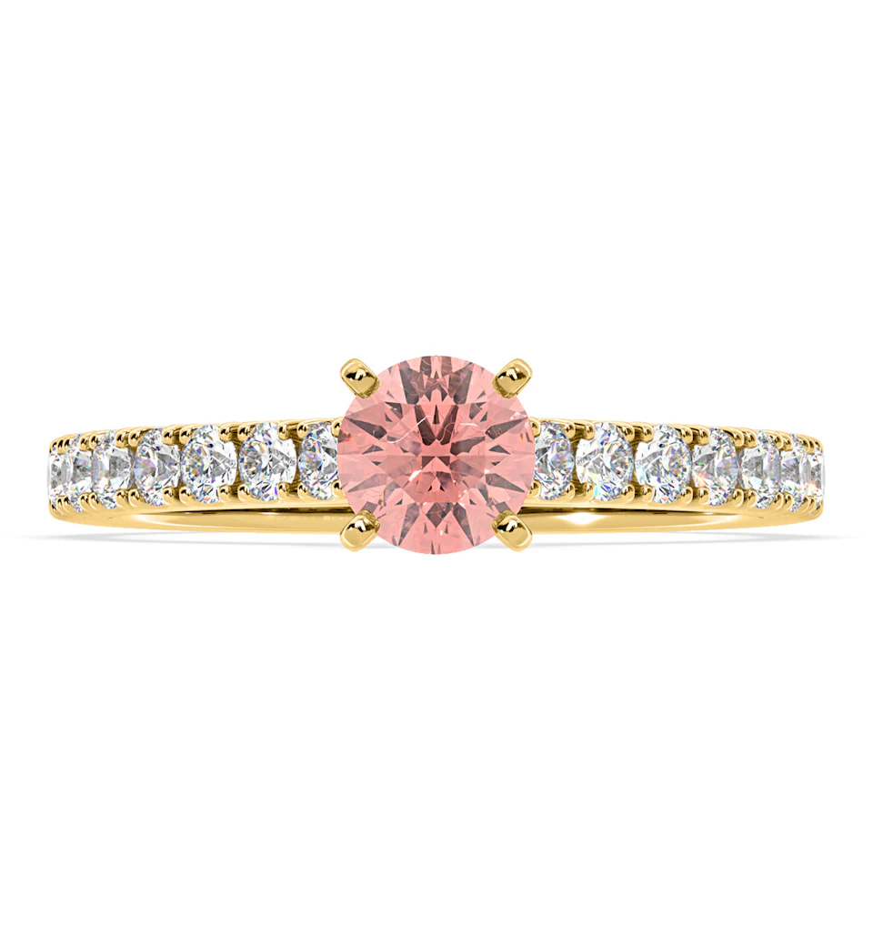 Natalia Pink Lab Diamond 0.91ct Side Stone Ring in 18K Yellow Gold - Elara Collection
