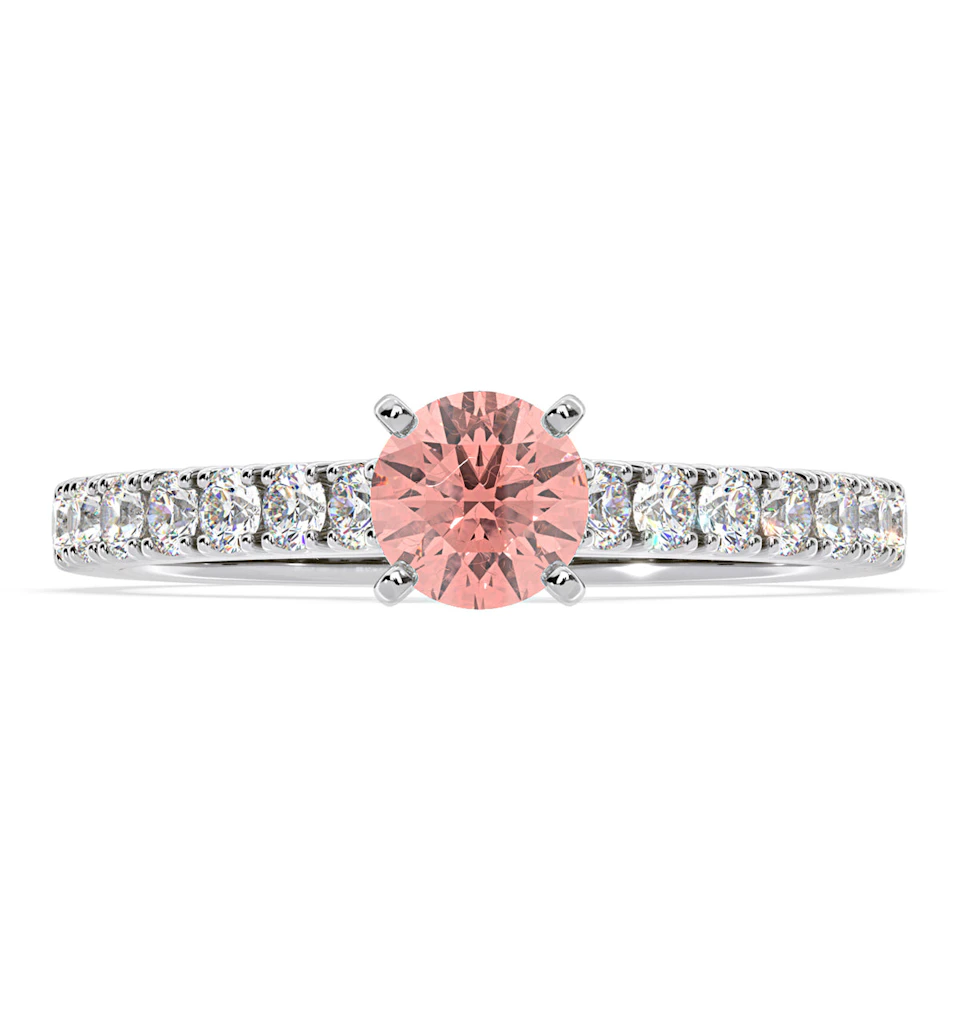 Natalia Pink Lab Diamond 0.91ct Side Stone Ring in 18K White Gold - Elara Collection